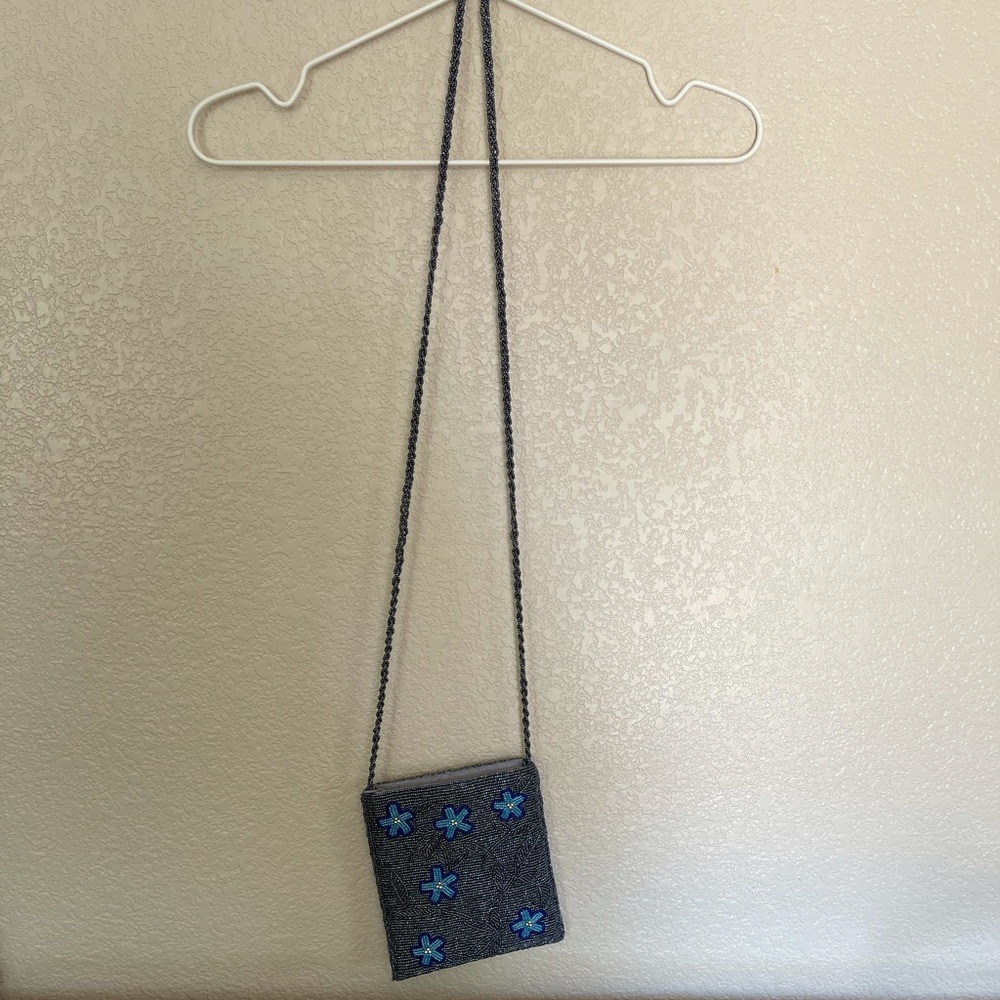 Small Blue beaded bag with flowers